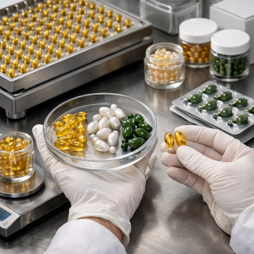 OEM laboratory reviewing filled serum capsule shell appearance, fill weight, and packaging compatibility