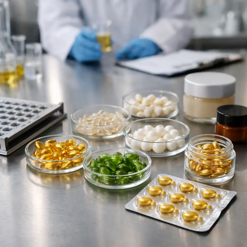 OEM ODM laboratory reviewing serum capsule formula shell material fill weight and packaging compatibility
