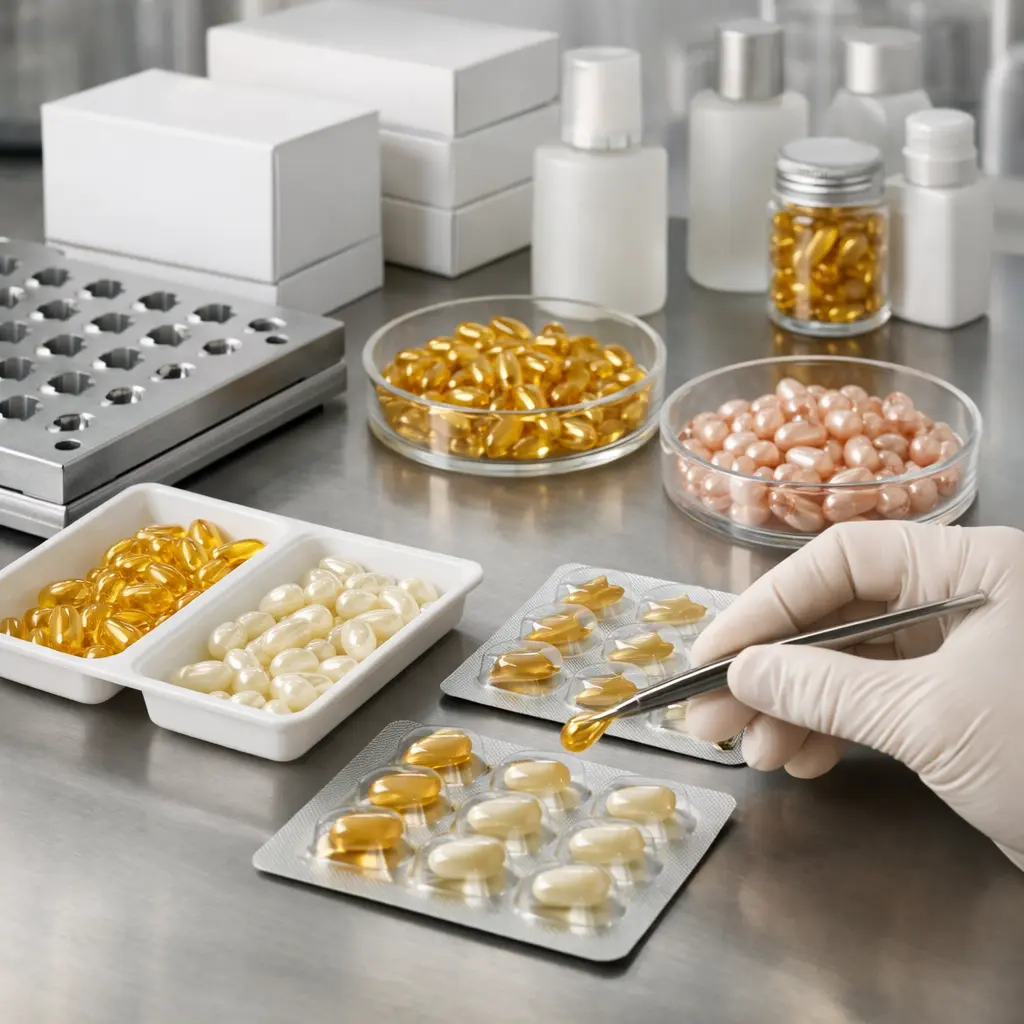 OEM ODM laboratory review of filled serum capsules, capsule mold, and packaging compatibility samples
