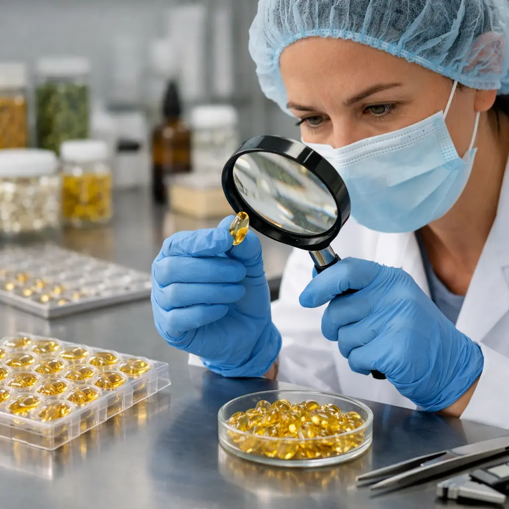 Facial oil capsule shell inspection during private label quality review