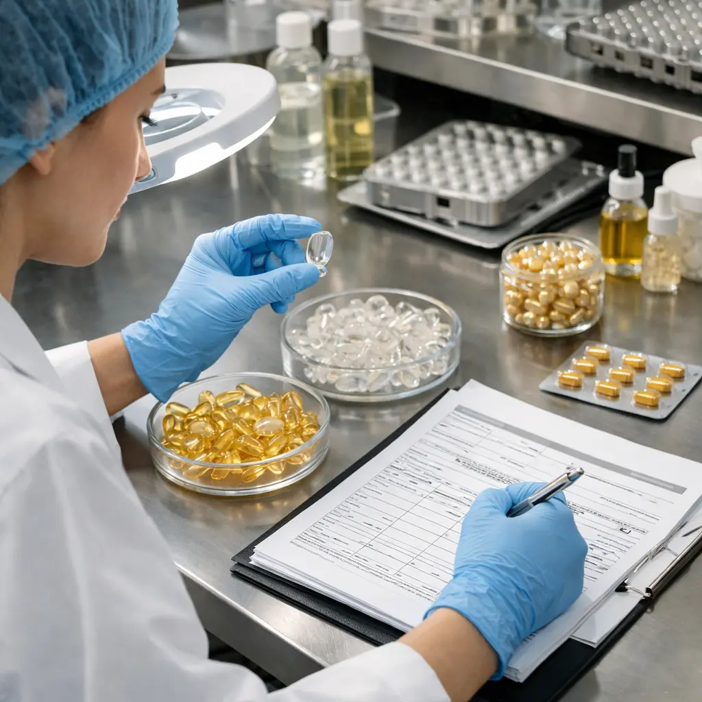 Capsule shell inspection with batch documentation in a cosmetic quality laboratory
