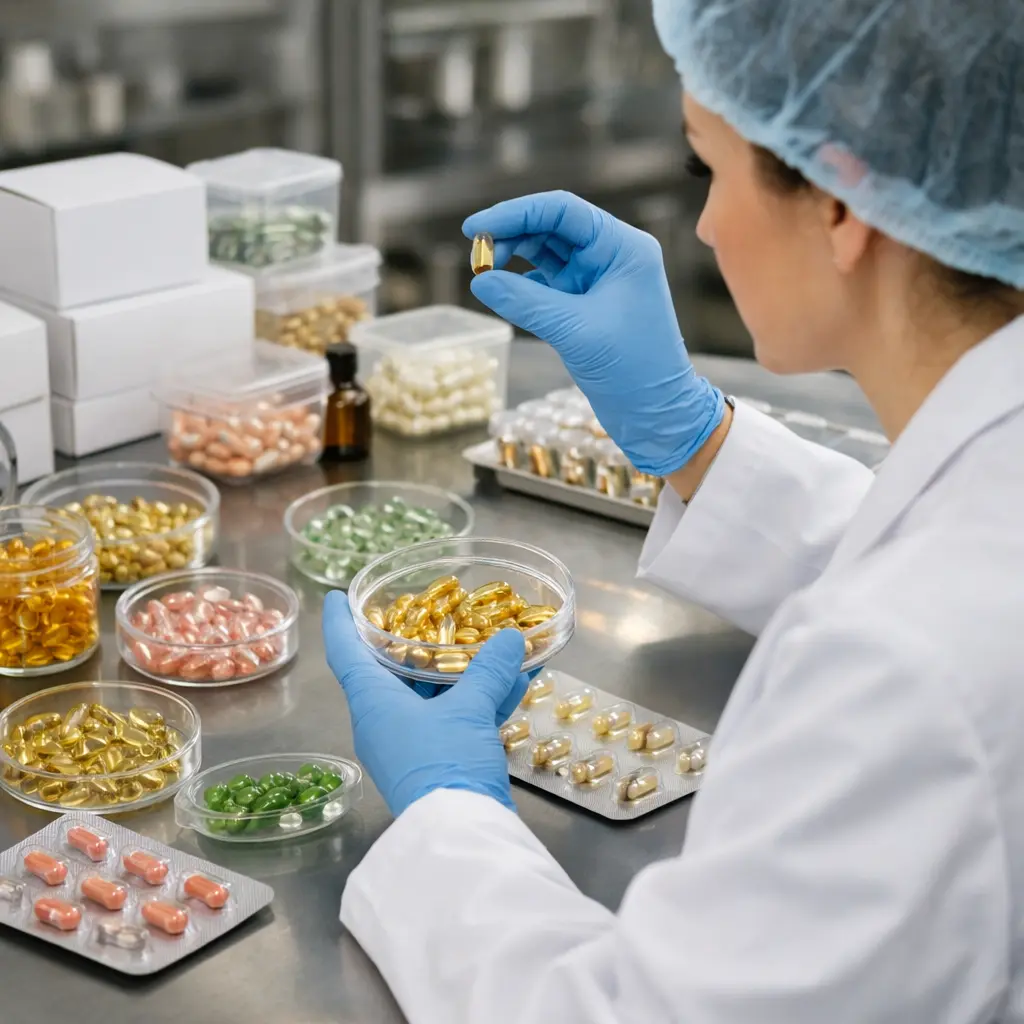 Quality control inspection of serum capsules and cosmetic packaging after shipment