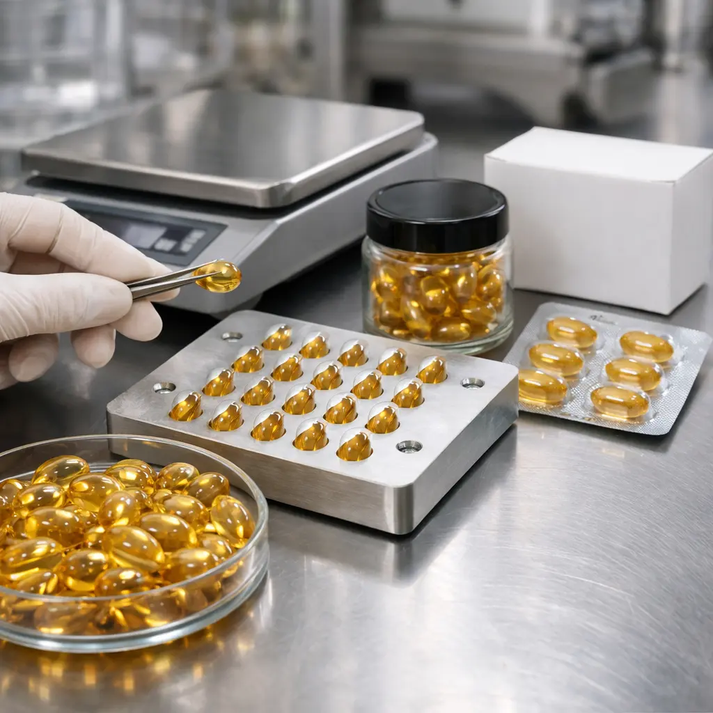 Hair oil capsule shell inspection and packaging compatibility review in an OEM laboratory