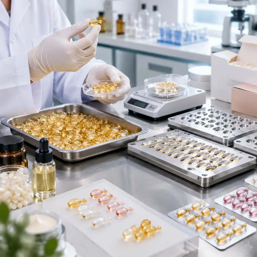 Softgel capsule shell inspection and fill-weight sampling for skincare capsule manufacturing