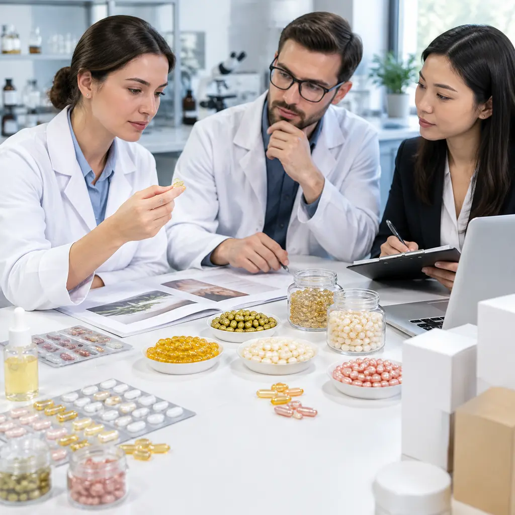 Hair oil capsule samples and labeling documents under buyer review