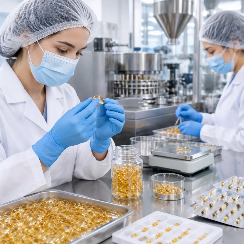 Capsule shell inspection and fill-weight sampling on a serum capsule production line
