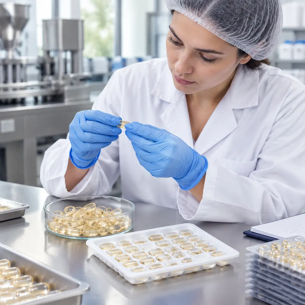 QC inspection of facial oil capsules and packaging deformation