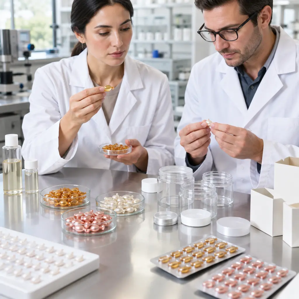 Serum capsule sample confirmation and jar packaging review in a cosmetic laboratory