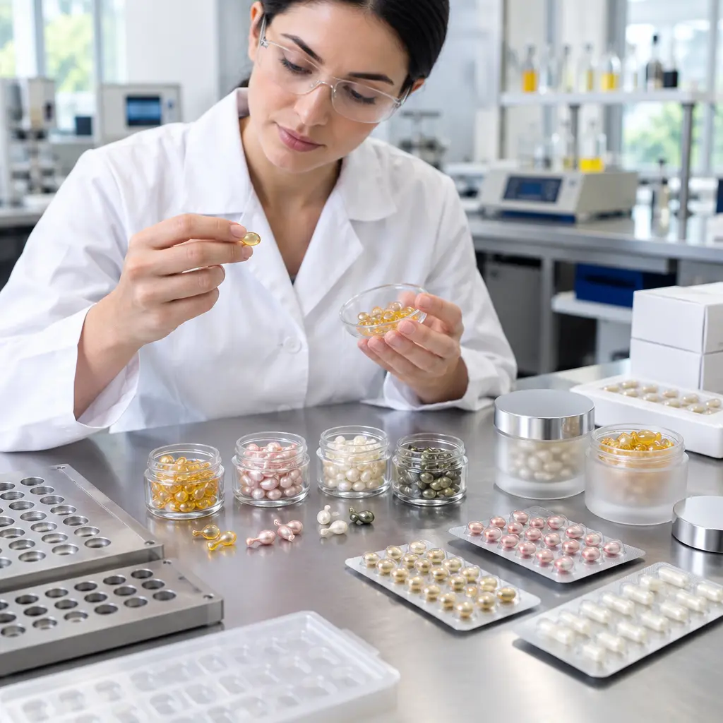 Serum capsule shell and retail packaging review in an OEM laboratory